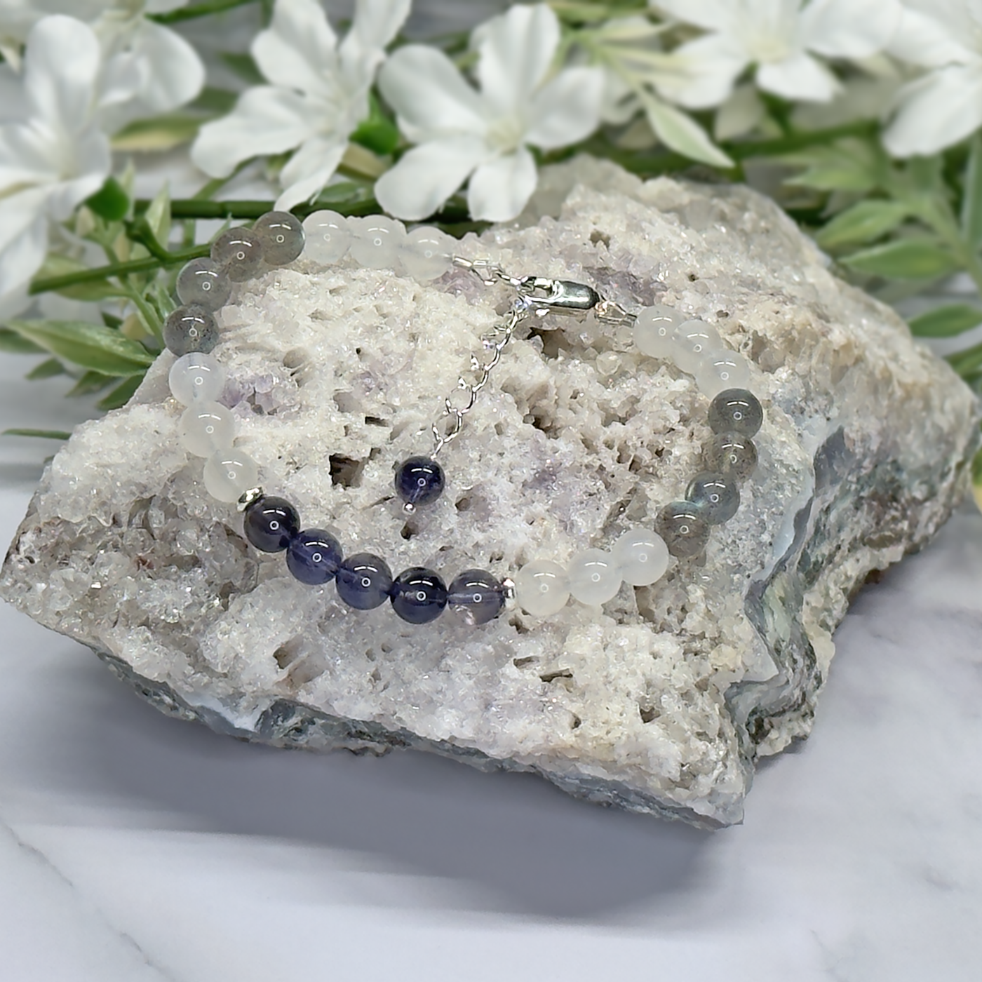 Labradorite, Iolite and Moonstone Clasp Bracelet - Artisan Made