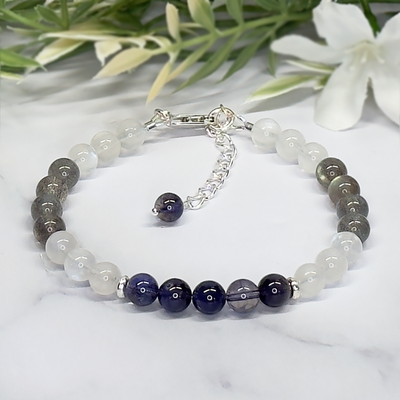 Labradorite, Iolite and Moonstone Clasp Bracelet - Artisan Made