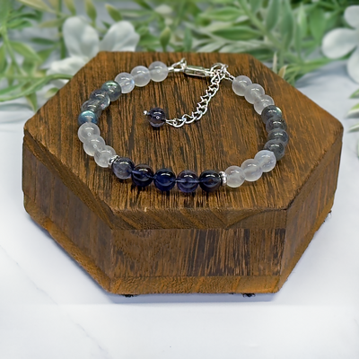 Labradorite, Iolite and Moonstone Clasp Bracelet - Artisan Made