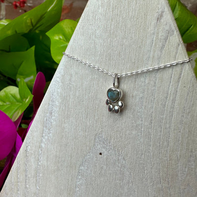 Labradorite Paw Print Pendant Necklace with 16-18" Sterling Silver Adjustable Chain