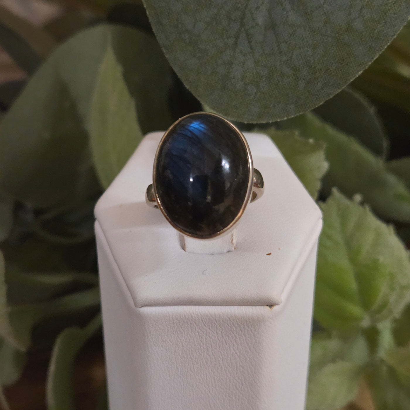 Labradorite Polished Ring `~1" Sterling Silver Adjustable Freeform Ring