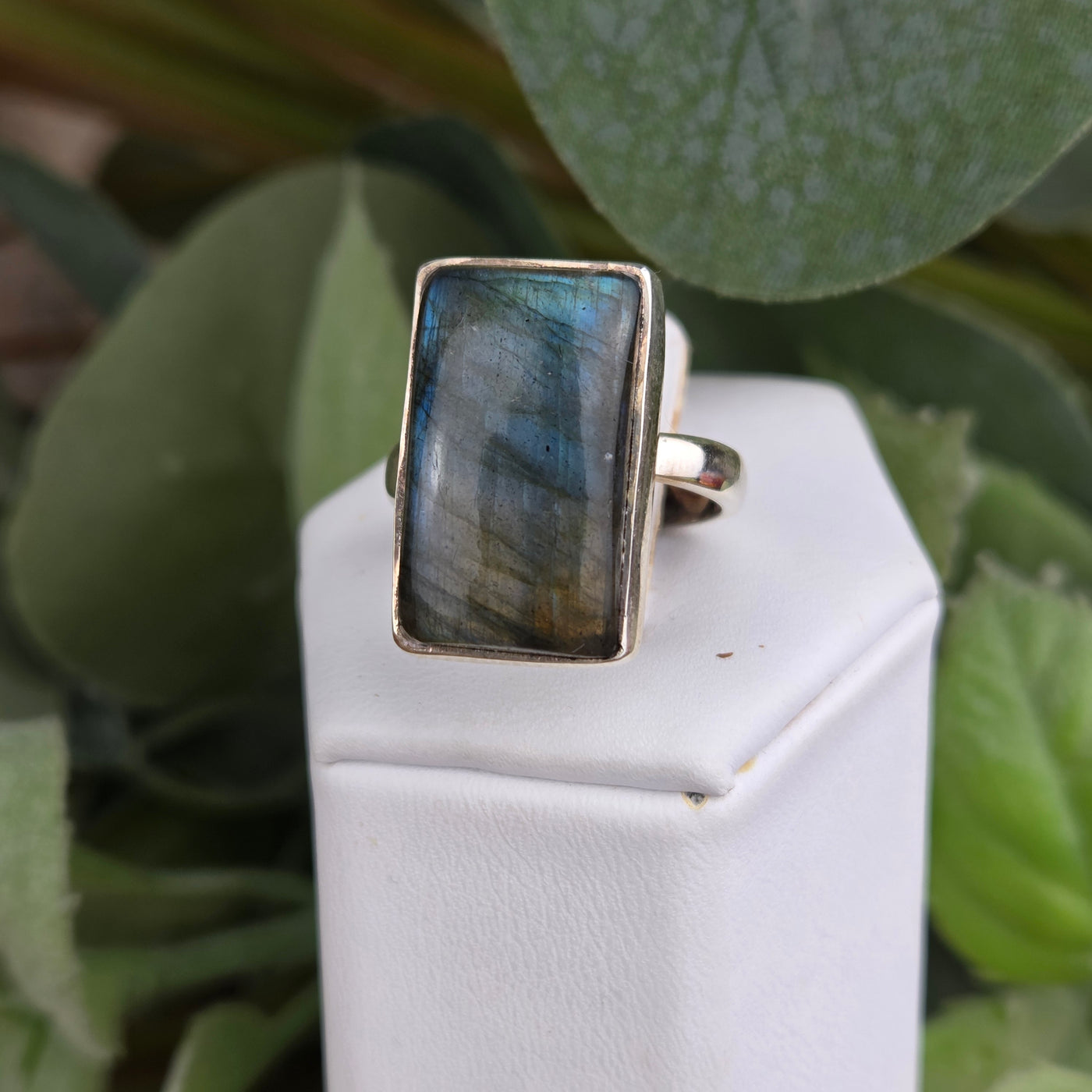 Labradorite Polished Ring `~1" Sterling Silver Adjustable Freeform Ring
