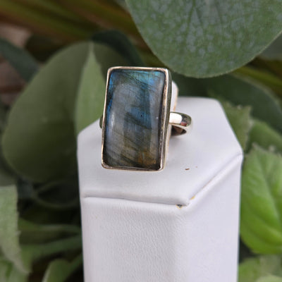 Labradorite Polished Ring `~1" Sterling Silver Adjustable Freeform Ring