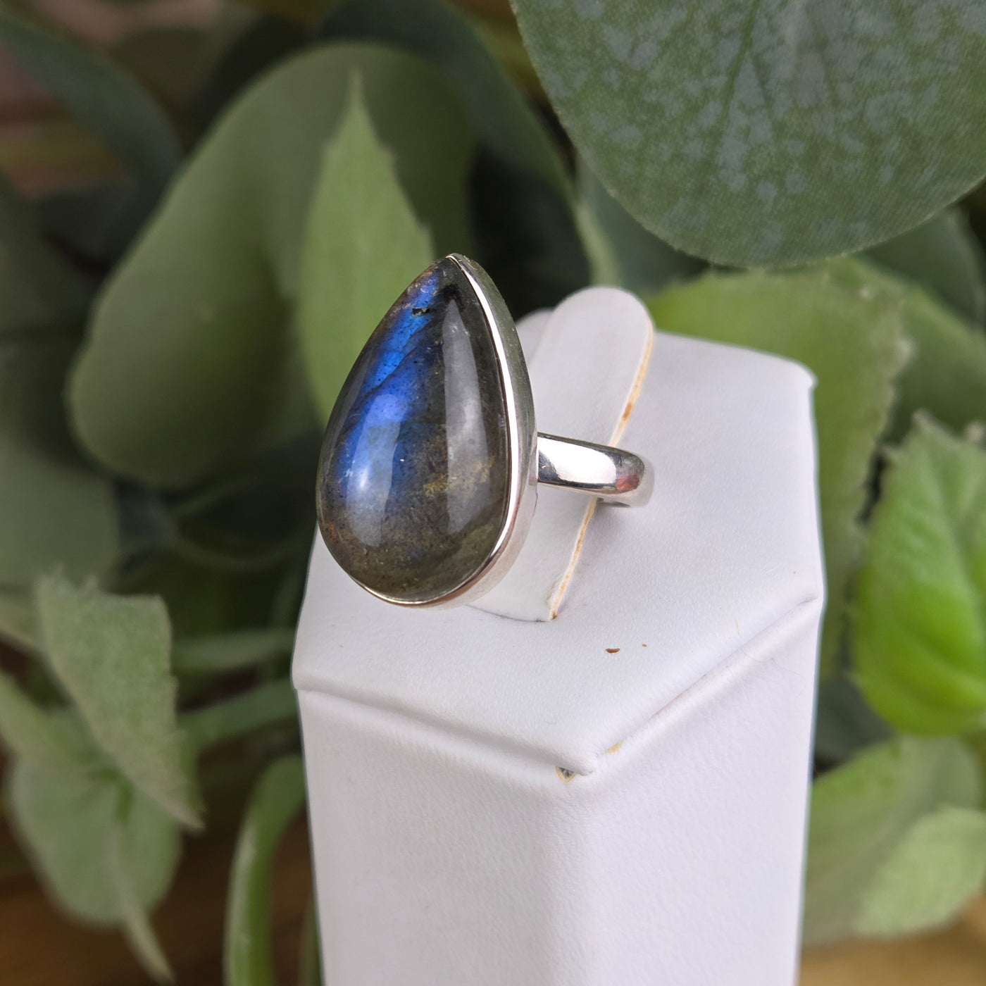 Labradorite Polished Ring `~1" Sterling Silver Adjustable Freeform Ring
