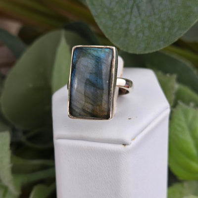 Labradorite Polished Ring `~1" Sterling Silver Adjustable Freeform Ring