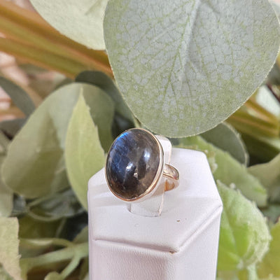 Labradorite Polished Ring `~1" Sterling Silver Adjustable Freeform Ring