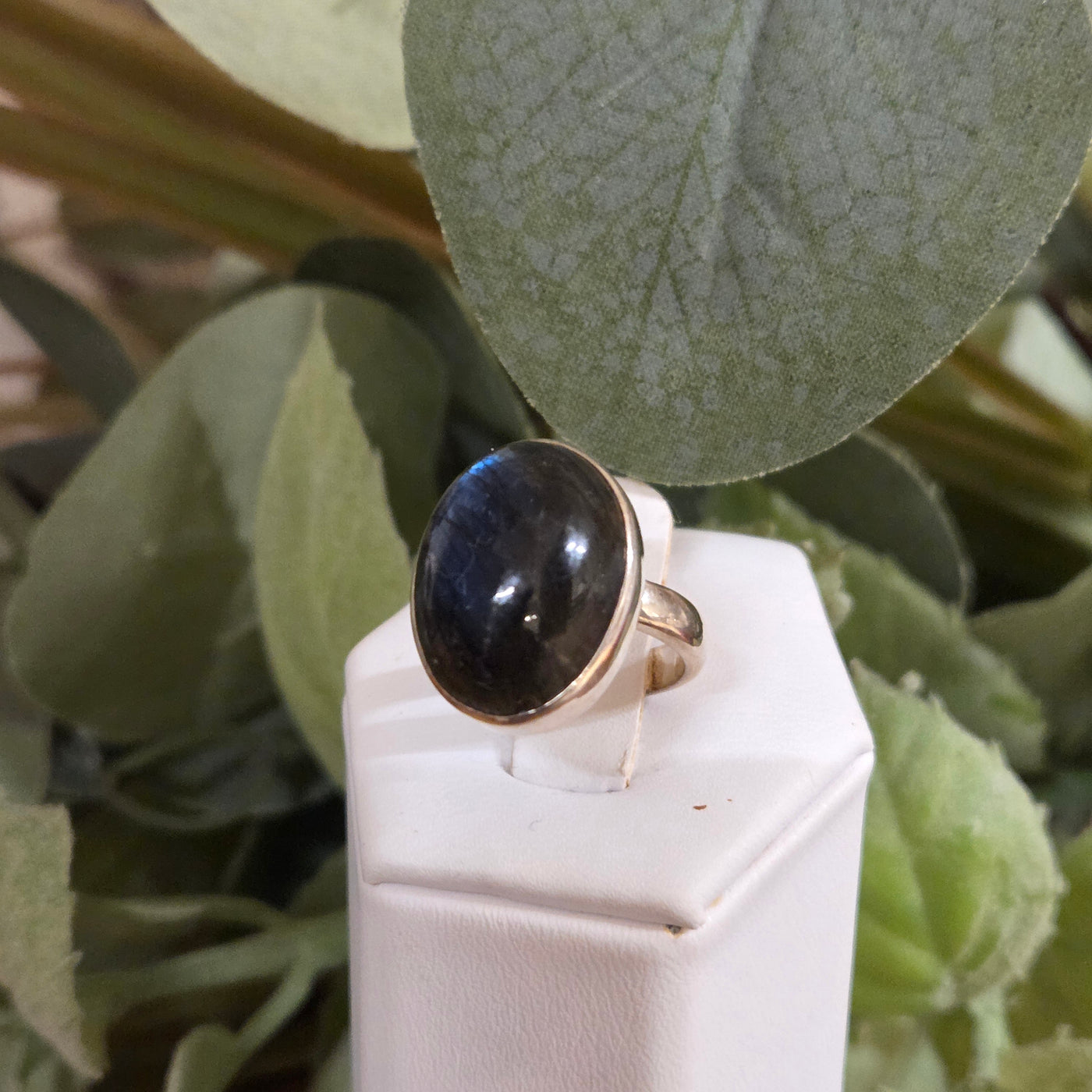 Labradorite Polished Ring `~1" Sterling Silver Adjustable Freeform Ring