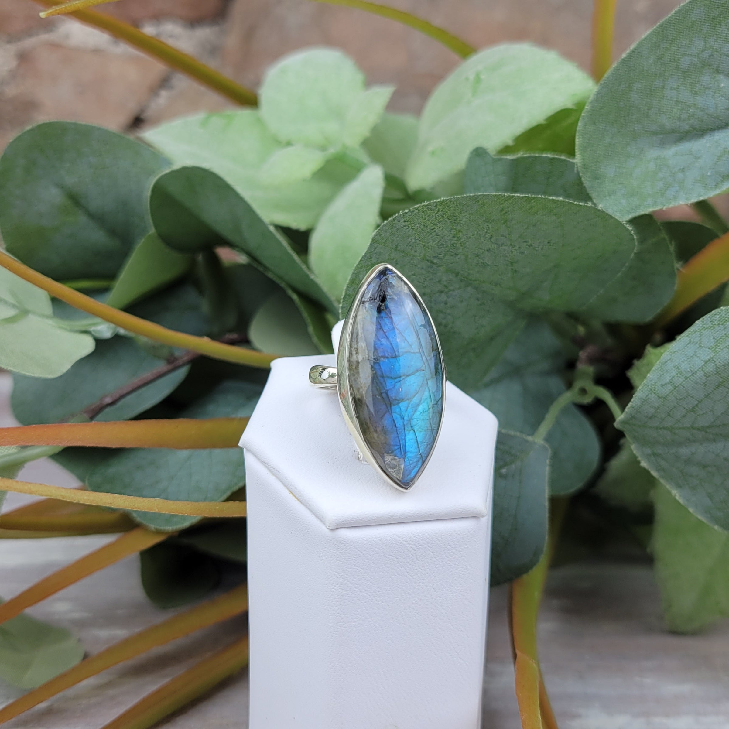 Labradorite Polished Ring 1" with sterling silver Sized/Adjustable Band