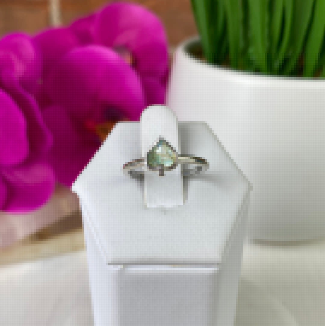 Labradorite Spade Shaped Ring with sterling silver Sized Band