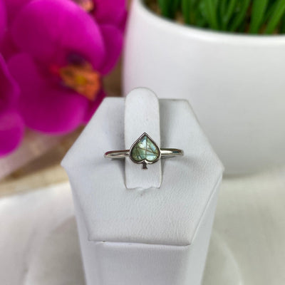 Labradorite Spade Shaped Ring with sterling silver Sized Band