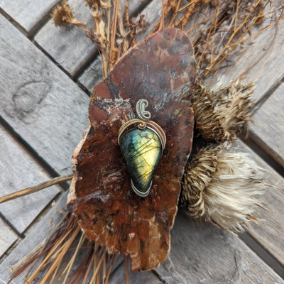 Labradorite Teardrop Wire Wrapped Pendant - Artisan Made