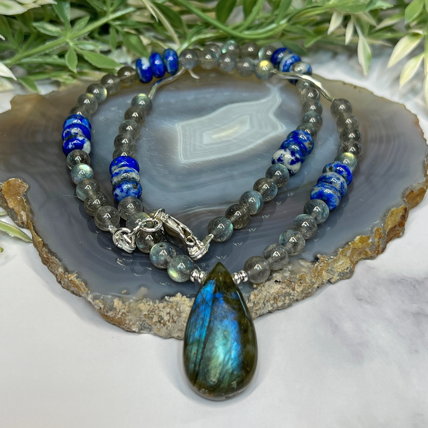 Labradorite and Lapis Lazuli Necklace - Artisan Made