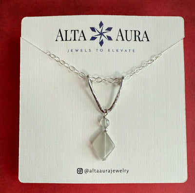 Labradorite and Moonstone Hand Hammered Pendant and Chain-Artisan Made