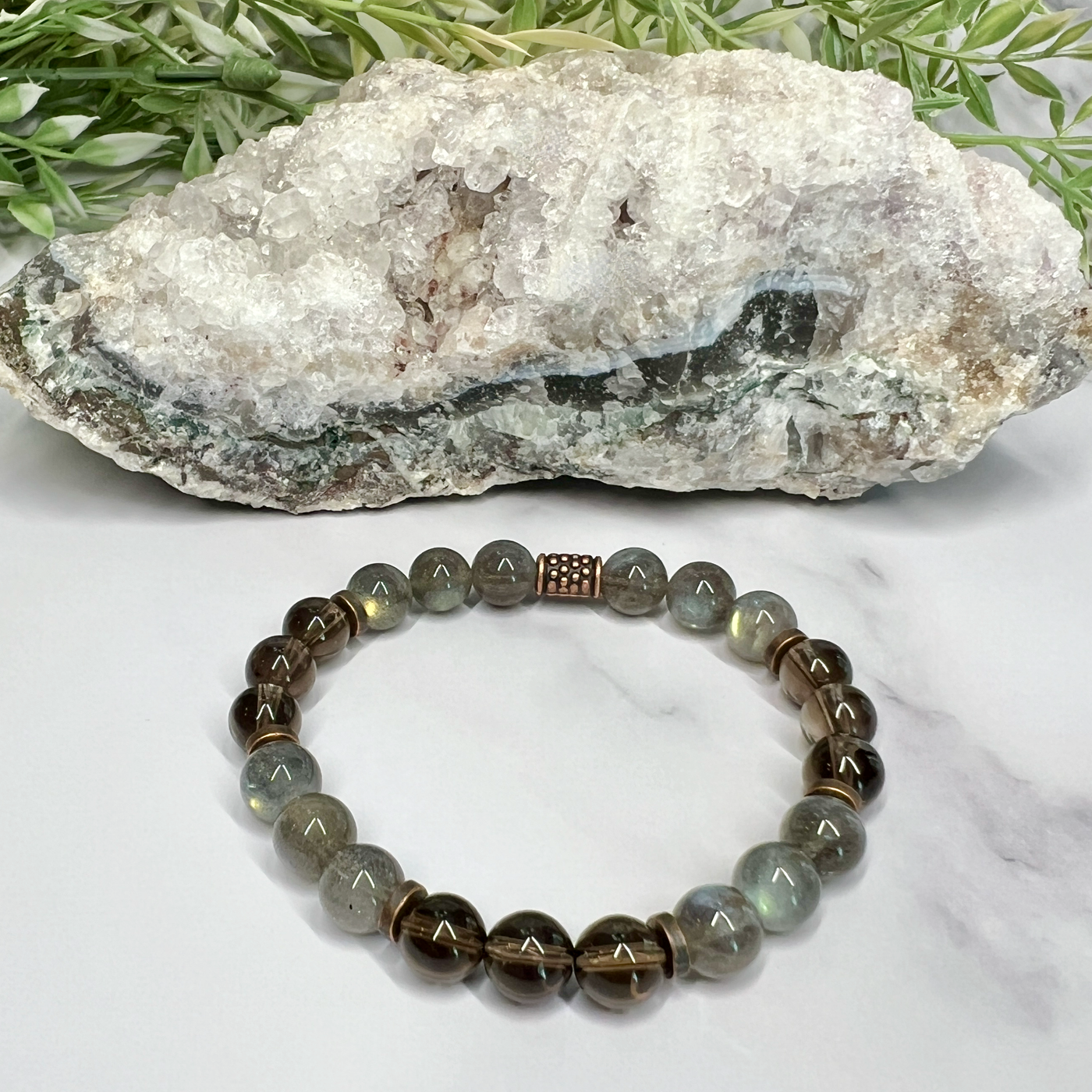 Labradorite and Smoky Quartz Stretch Bracelet- Artisan Made