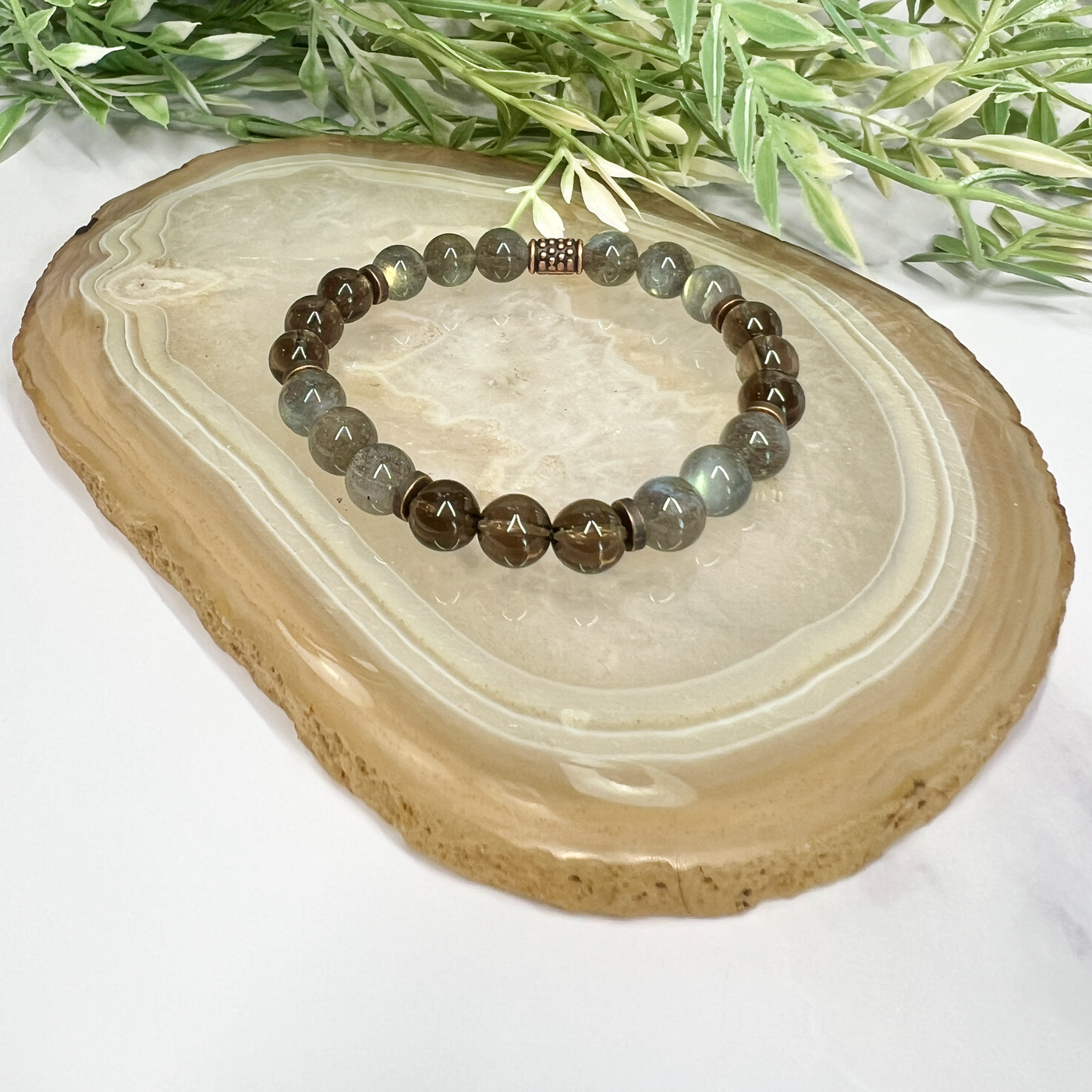 Labradorite and Smoky Quartz Stretch Bracelet- Artisan Made