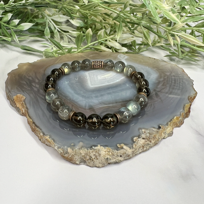 Labradorite and Smoky Quartz Stretch Bracelet- Artisan Made