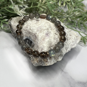 Labradorite and Smoky Quartz Stretch Bracelet- Artisan Made