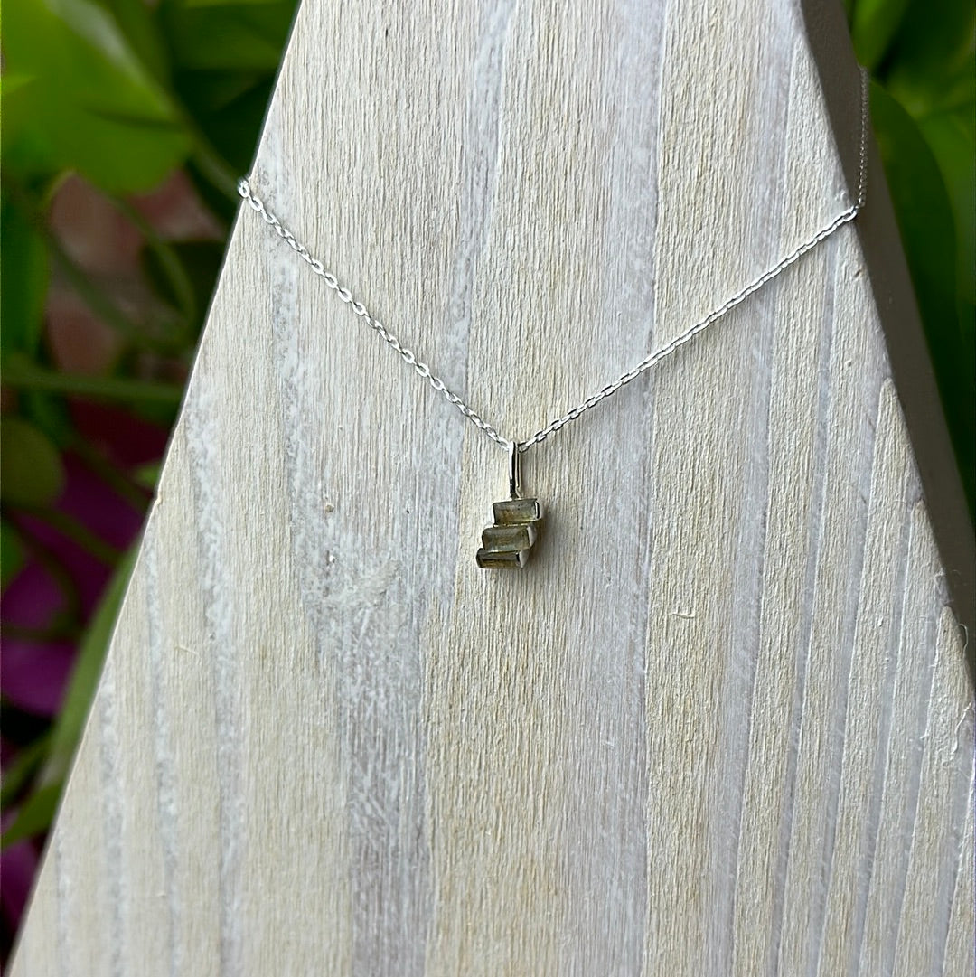 Labradorite tri-rectangle sterling silver Pendant Necklace 18"