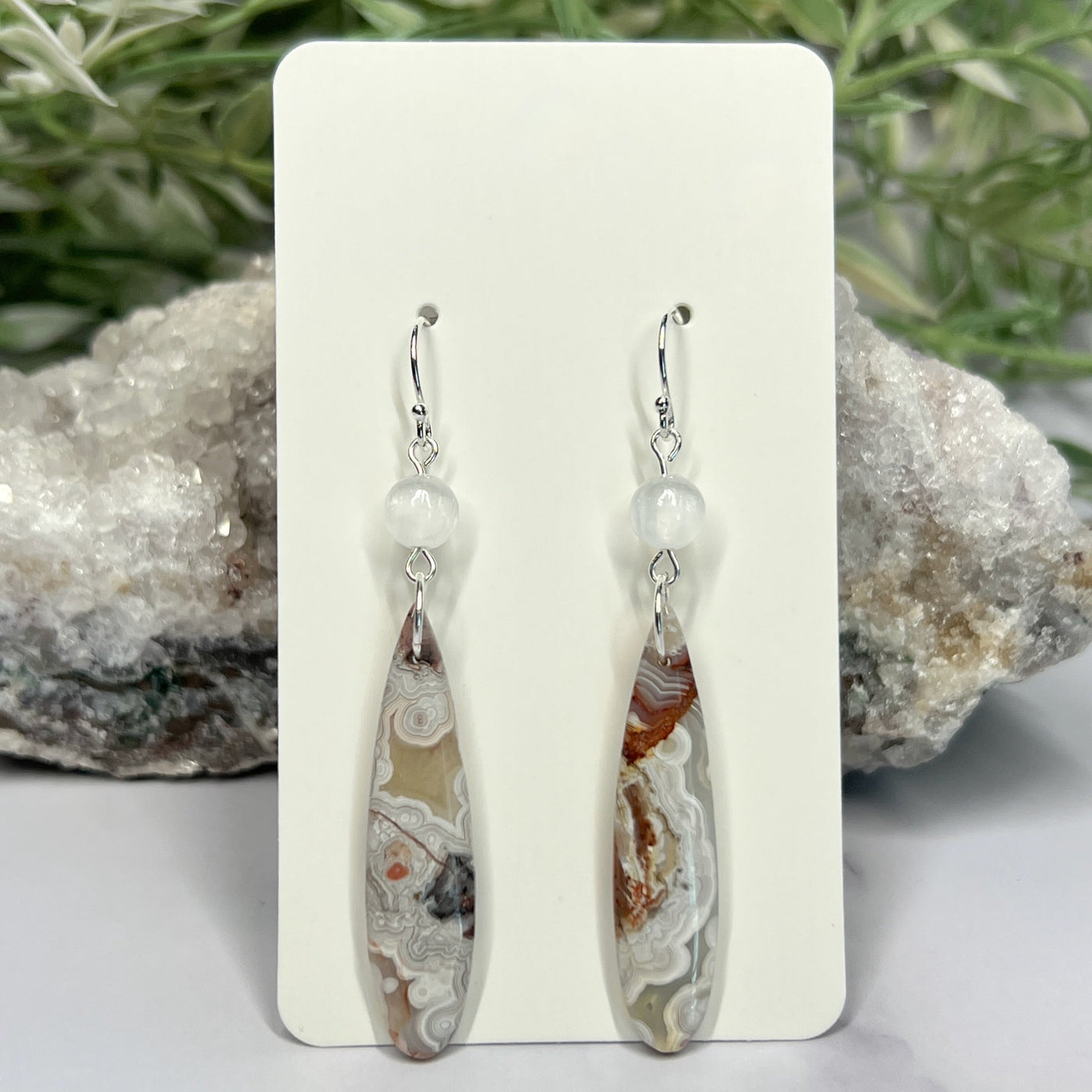 Laguna Lace Agate Teardrop Earrings- Artisan Made