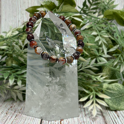 Laguna Lace Agate & Titanium Silver Hematite Stretch Bracelet - Artisan Made