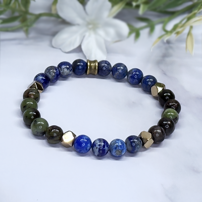 Lapis Lazuli & Green Australian Jade stretch bracelet – Artisan Made