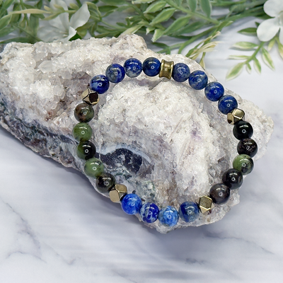 Lapis Lazuli & Green Australian Jade stretch bracelet – Artisan Made
