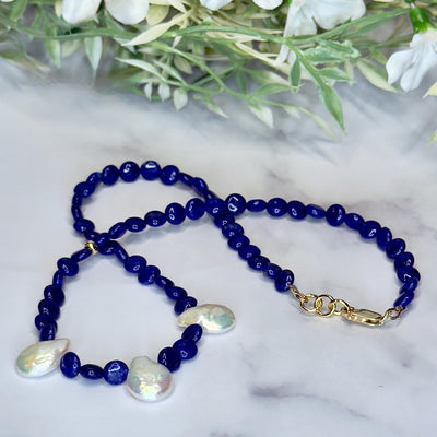 Lapis Lazuli & Pearl Necklace - Artisan Made