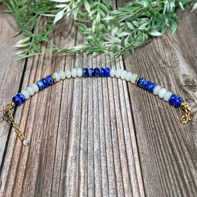 Lapis Lazuli & Rainbow Moonstone Adjustable Bracelet - Artisan Made