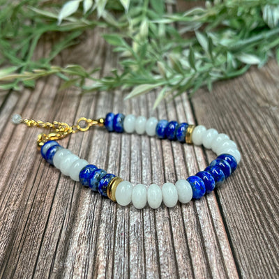 Lapis Lazuli & Rainbow Moonstone Adjustable Bracelet - Artisan Made