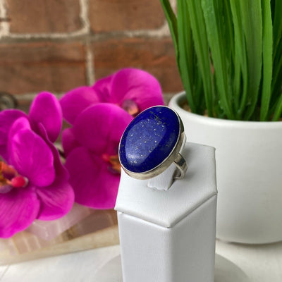 Lapis Lazuli Ring Polished Stone 1" with Adjustable Sterling Silver Band