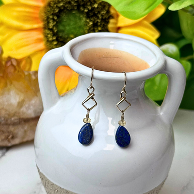 Lapis Lazuli and Citrine Teardrop Dangle Earrings - Artisan Made