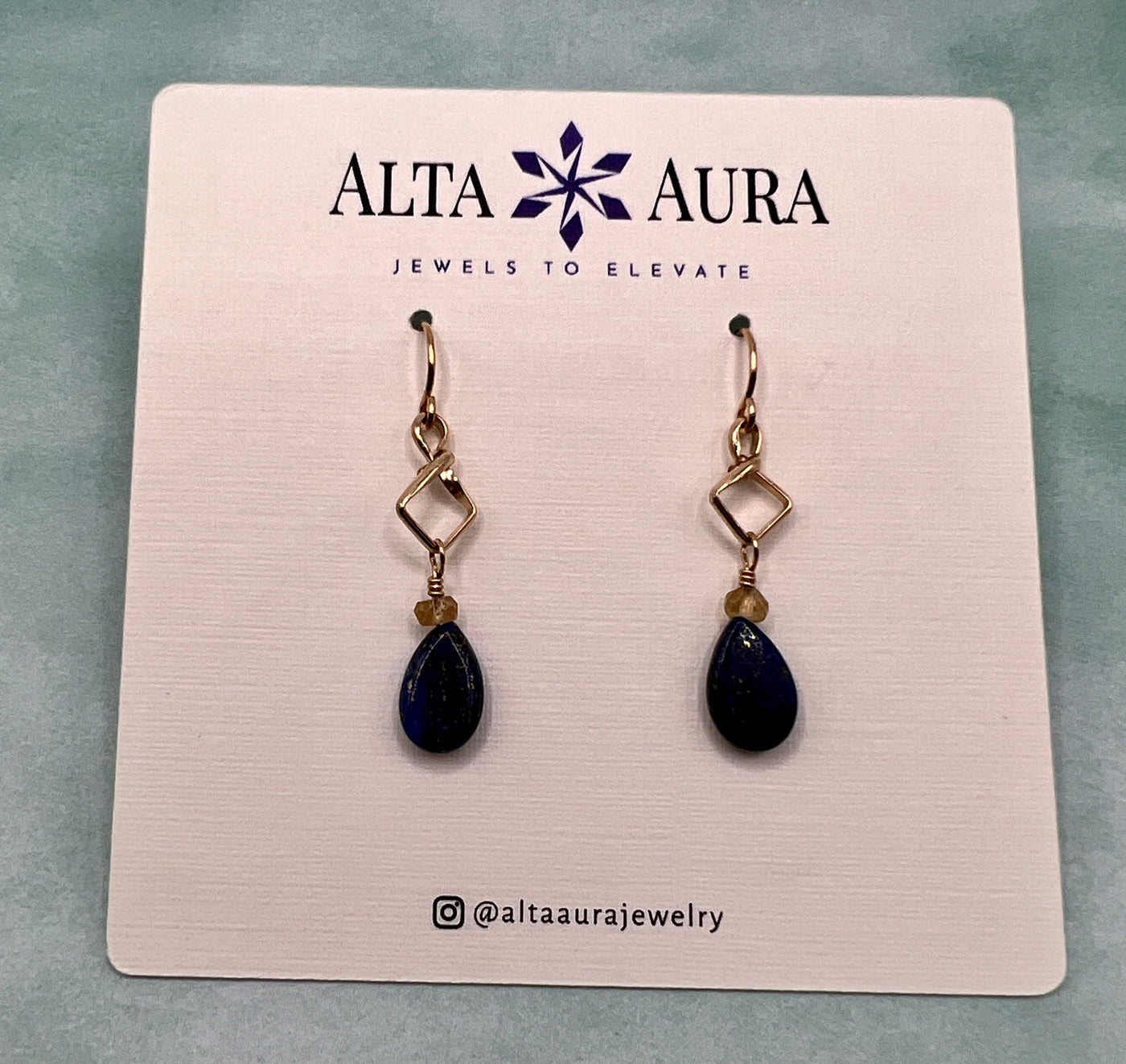 Lapis Lazuli and Citrine Teardrop Dangle Earrings - Artisan Made