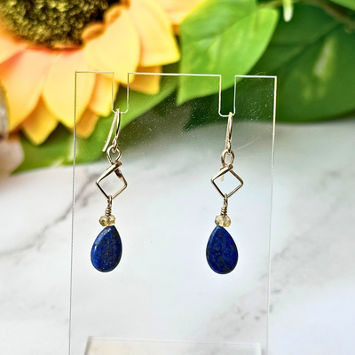 Lapis Lazuli and Citrine Teardrop Dangle Earrings - Artisan Made