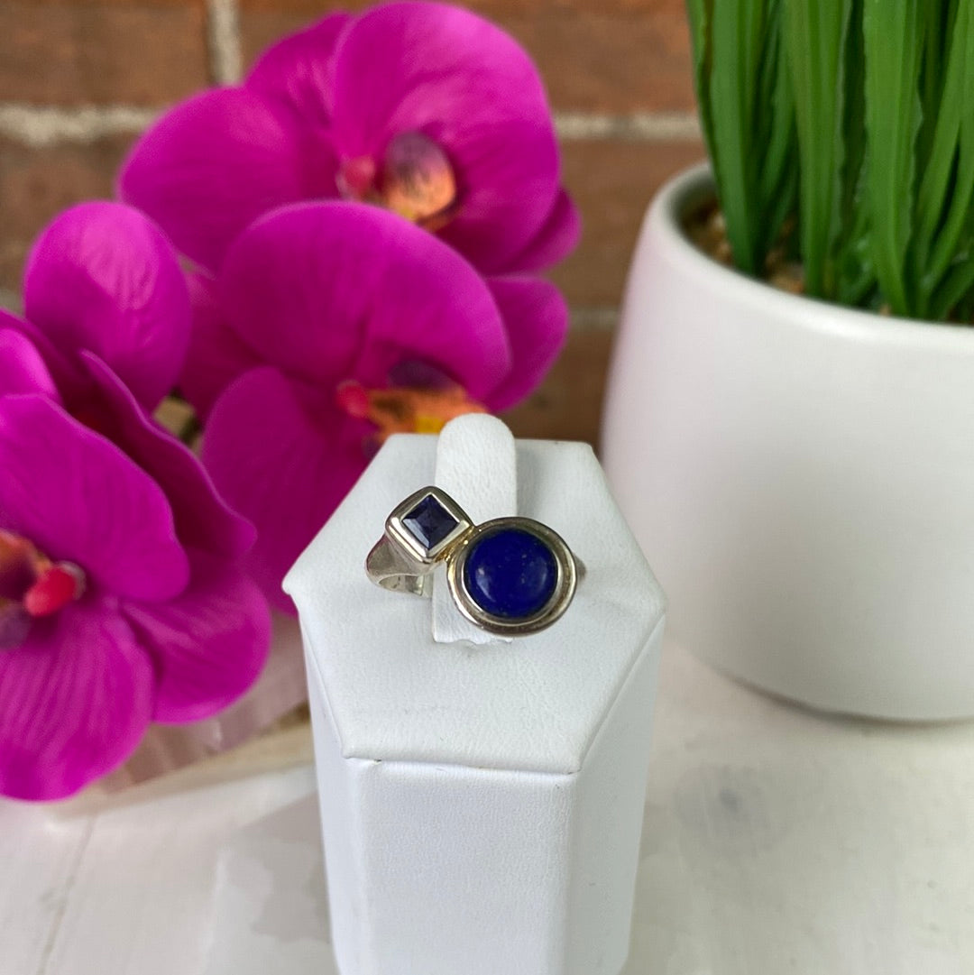 Lapis and Tanzanite Accent Ring with sterling silver Sized Band