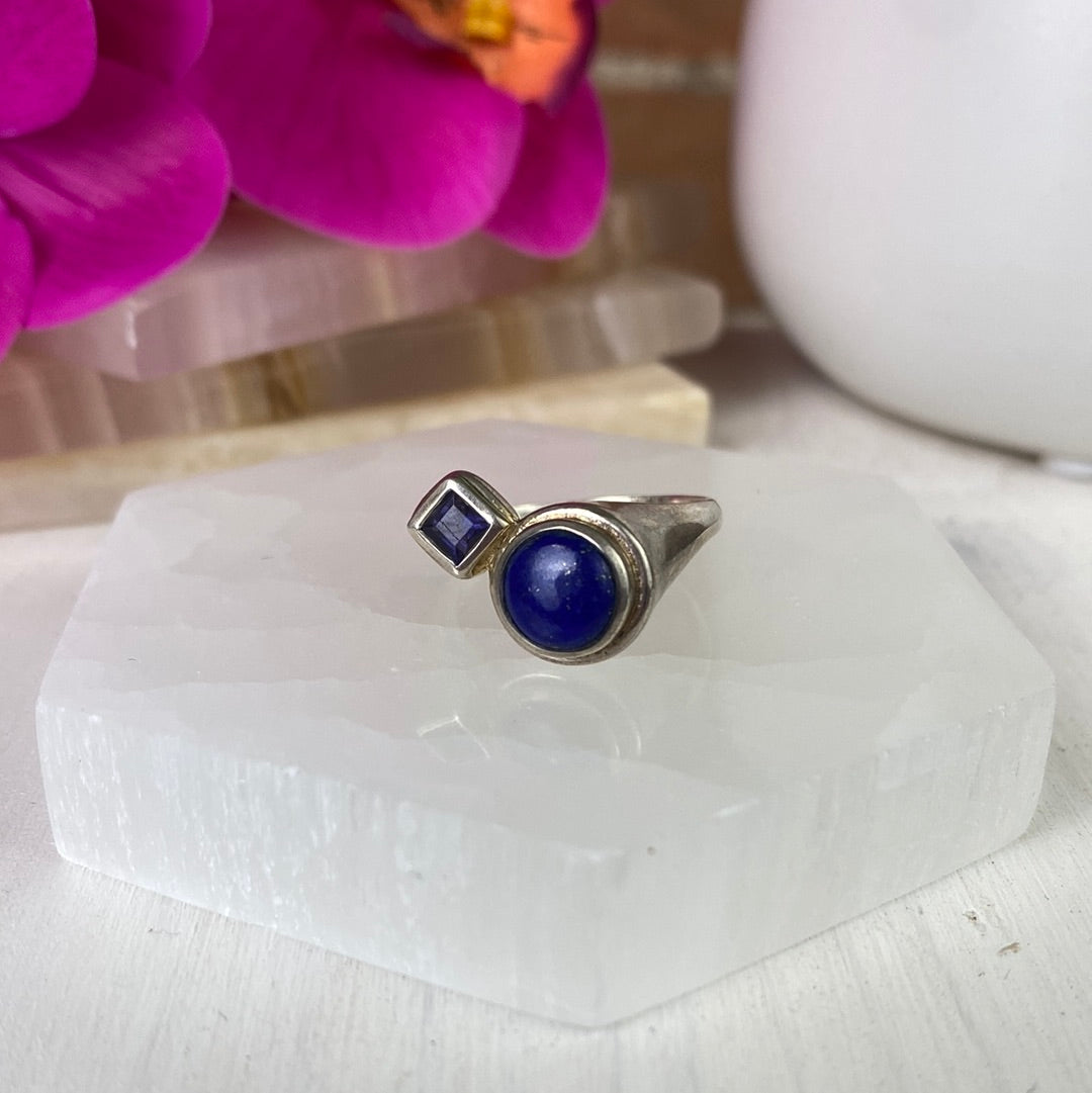 Lapis and Tanzanite Accent Ring with sterling silver Sized Band