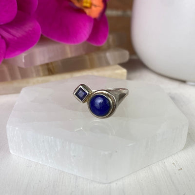 Lapis and Tanzanite Accent Ring with sterling silver Sized Band