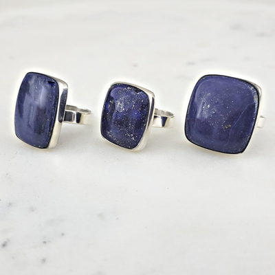 Lapis lazuli Square Ring .5" with sterling silver Adjustable Band