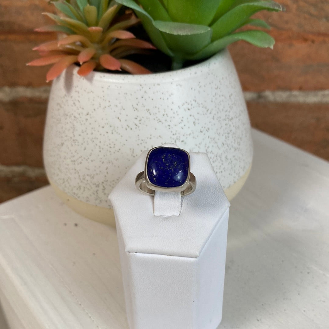 Lapis lazuli Square Ring .5" with sterling silver Adjustable Band