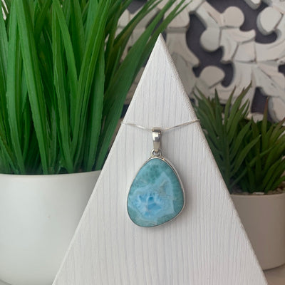 Large Larimar Freeform Pendant in sterling silver (20-40mm)