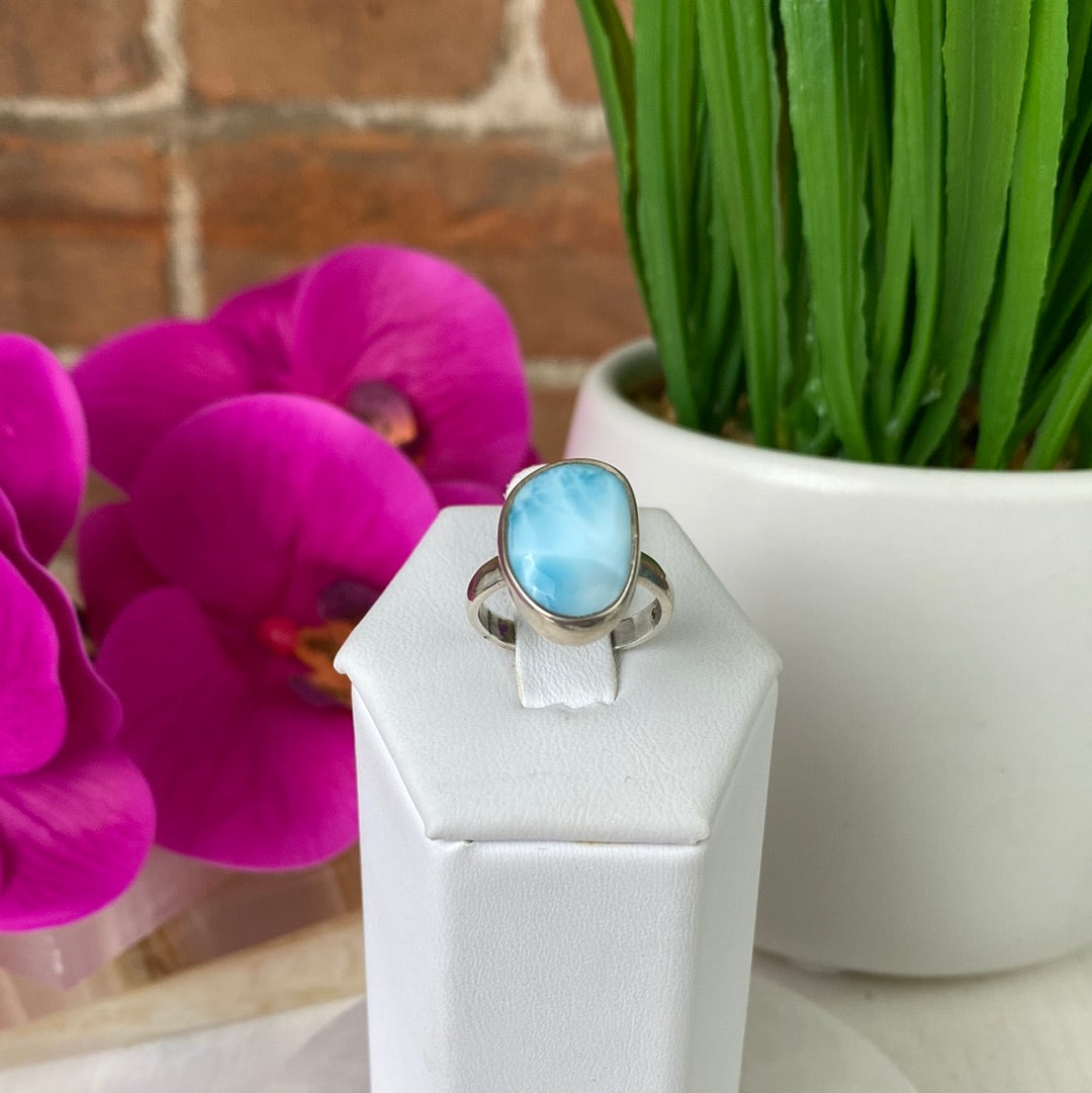 Larimar Polished sterling silver Ring 0.25-0.5" (sized) various cuts