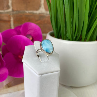 Larimar Polished sterling silver Ring 0.25-0.5" (sized) various cuts