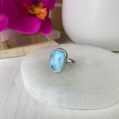 Larimar Polished sterling silver Ring 0.25-0.5" (sized) various cuts