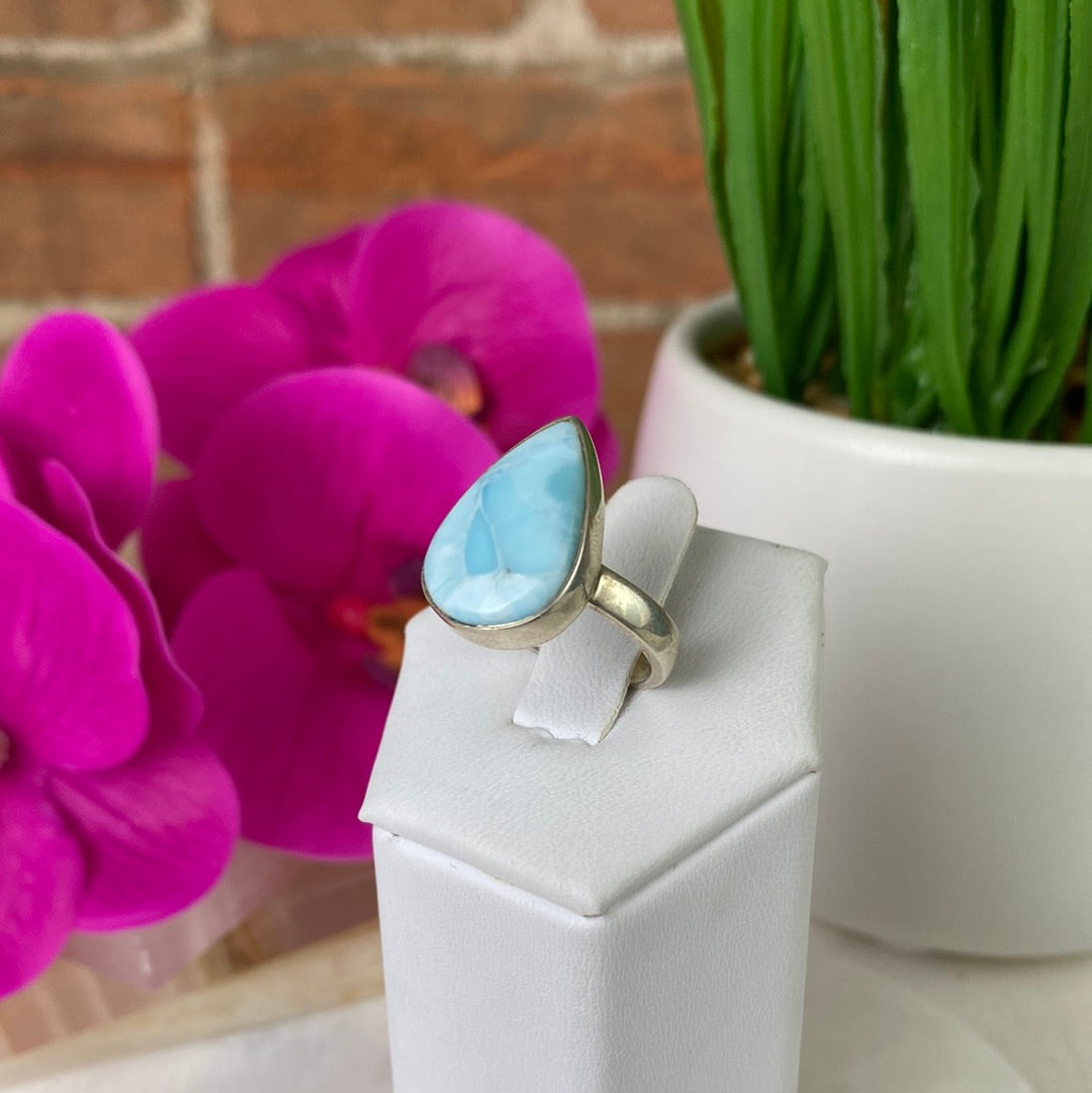 Larimar Polished sterling silver Ring 0.25-0.5" (sized) various cuts