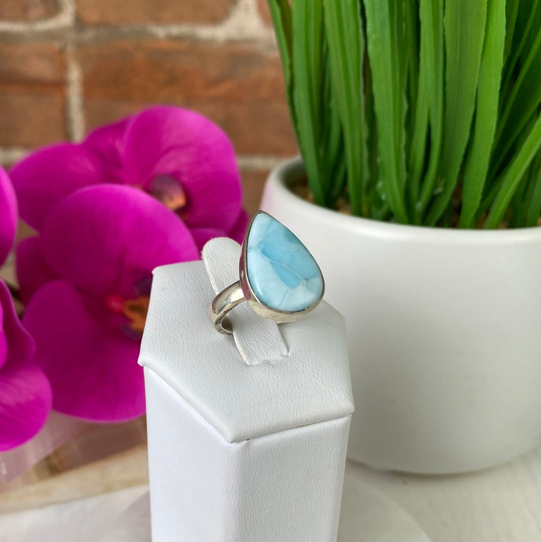 Larimar Polished sterling silver Ring 0.25-0.5" (sized) various cuts