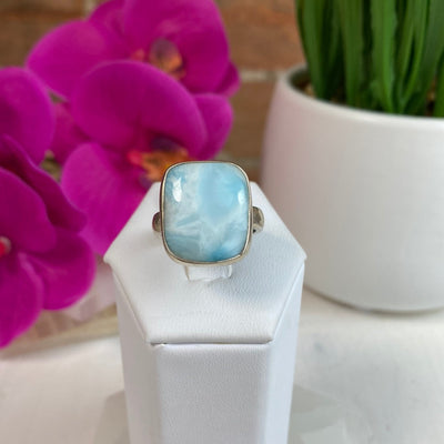 Larimar Polished sterling silver Ring 0.25-0.5" (sized) various cuts