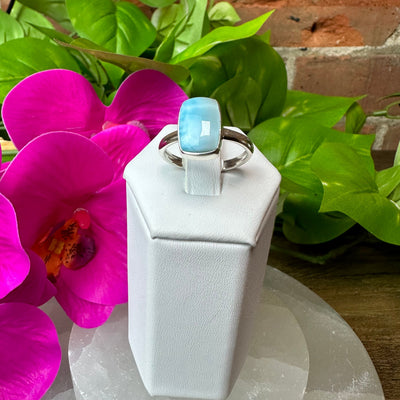 Larimar Polished sterling silver Ring 0.25-0.5" (sized) various cuts