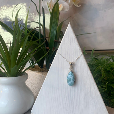 Larimar sterling silver Freeform Pendant (10-15mm)