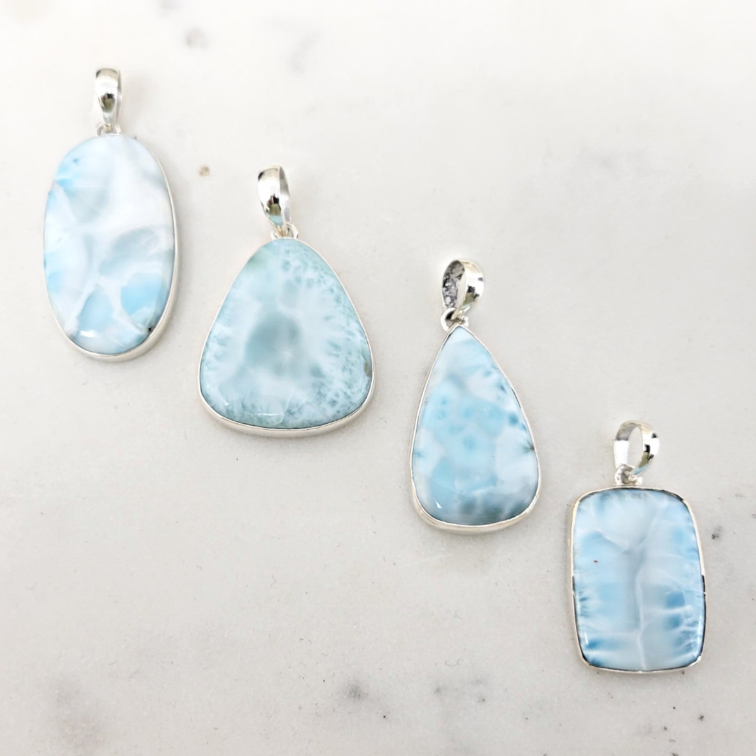 Larimar sterling silver Freeform Pendant (10-15mm)