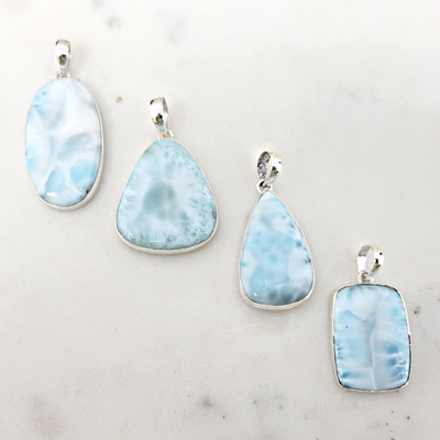Larimar sterling silver Freeform Pendant (10-15mm)