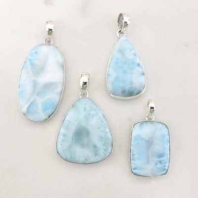 Larimar sterling silver Freeform Pendant (10-15mm)